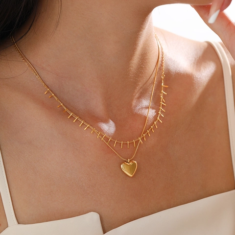 Collar Minimalista De Acero Inoxidable Con Colgante De Corazón Para Mujer Joyería Elegante De Barra Vertical Oro 18K