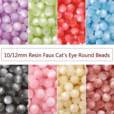 Round Loose Beads Resin Imitation Cat Eye Colorful Pre-Drilled Hole For DIY Jewelry Making Bracelet Necklace