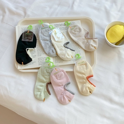 Calcetines Invisibles Mujer Algodón Peinado Transpirable Fino Verano Antideslizante Silicona Color Contraste Casual