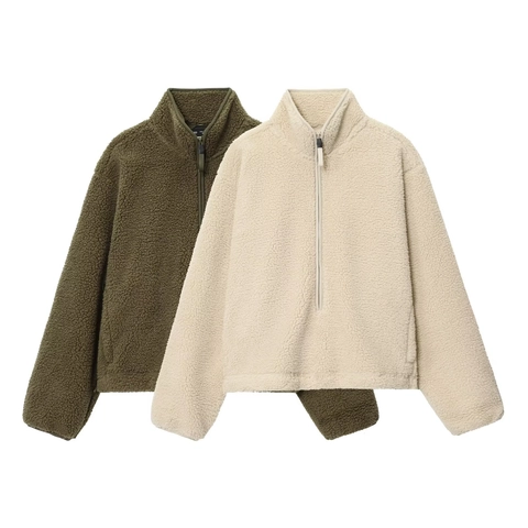 Γυναικείο Casual Χαλαρό Φούτερ Sherpa Fleece Με Μισό Φερμουάρ Μονόχρωμο Ζεστό Teddy Fleece Όρθιος Γιακάς Μακρυμάνικο Πουλόβερ