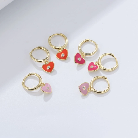 925 Sterling Silver Heart Drop Earrings Sweet Enamel Drip Oil Dangle Earrings With Rhinestone Fashion Women Jewelry Gift