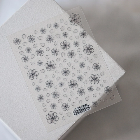 5D Nail Art Stickers Thin Adhesive Black Floral Shadow Flower Petal Line Art Manicure DIY Decoration Minimalist