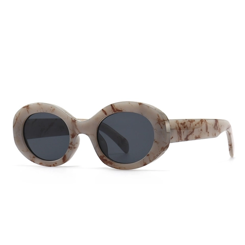 Retro Oval Marble Grain Sunglasses For Women UV400 Fashion Cat Eye Sun Glasses Y2K Street Style Outdoor Travel Eyewear