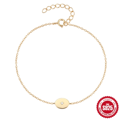 925 Sterling Silver Eight-Pointed Star Bracelet For Women Zirconia Round Disc Minimalist Plated Gold White Gold Jewelry