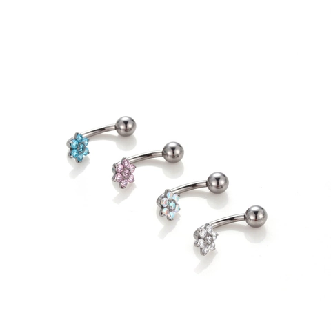 Piercing Ombligo Flor Titanio G23 Rosca Interna Circón Joyería De Cuerpo Para Mujeres Elegante