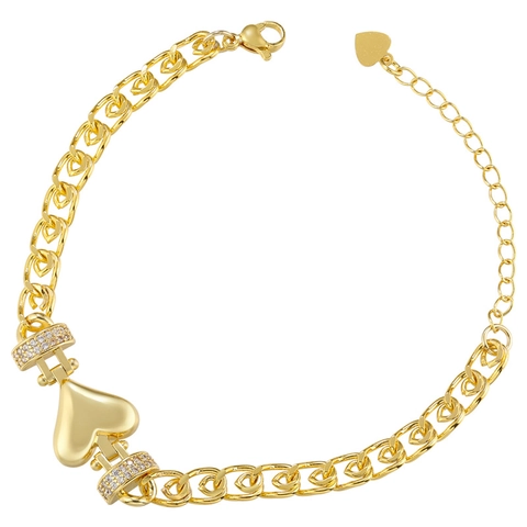 Luxus 18K Vergoldetes Kupfer Herz Armband Für Damen Mikro Eingelegtes Zirkonia Herzform Gliederarmband Zarter Modeschmuck