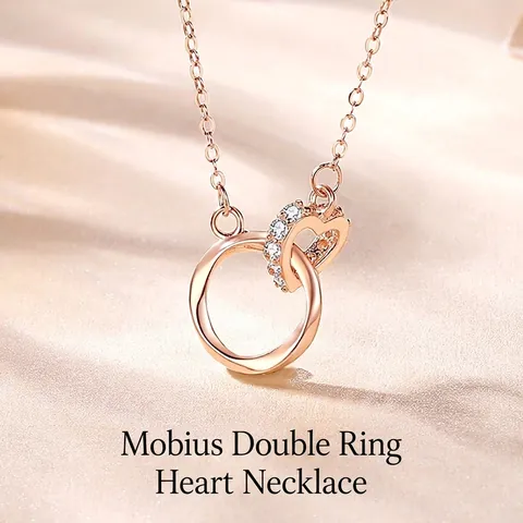 Collar de Banda de Möbius de Plata de Ley 925 Mujer Colgante de Círculo de Corazón Entrelazado Strass Joyería Minimalista