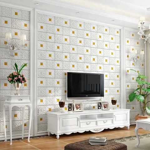 Panneaux Muraux 3D Mousse XPE Auto-adhésif Imperméable Papier Peint Pour Salon Fond De Télévision Motif Floral En Relief