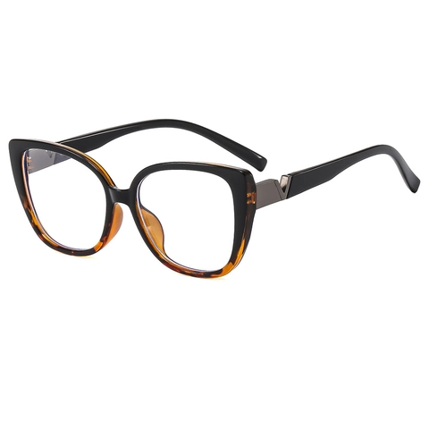 Fashion Cat Eye Anti Blue Light Glasses Frames For Women Metal V Accent Large Splicing PC Eyewear Chic Vintage Style