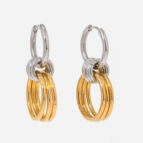 Boucles d'oreilles Créoles en Acier Inoxydable pour Femmes Bicolores Or et Argent Plaquées Multicouches Bijoux de Mode