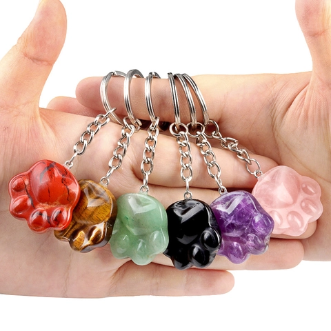 Katzenpfote Edelstein Schlüsselanhänger Naturkristall Amethyst Rosenquarz Tigerauge Anhänger Auto Tasche Ornament Geschenk