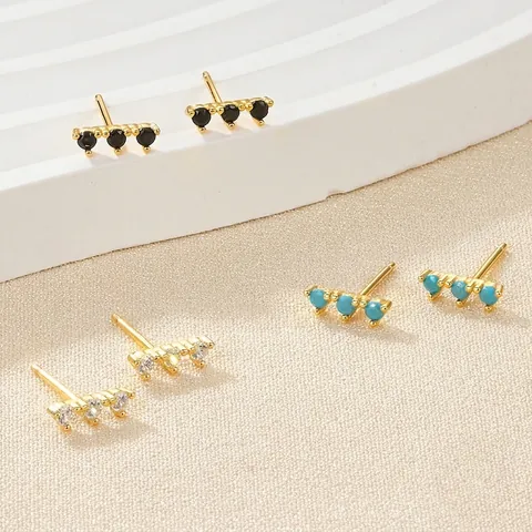 Bar Stud Earrings With 925 Sterling Silver Earring Post Cubic Zirconia Turquoise Minimalist Dainty Jewelry For Women