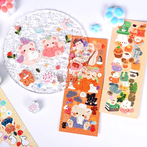 Pegatinas Decorativas De Oso De Dibujos Animados Láser Brillo DIY Scrapbooking Papelería Kawaii Material Manualidades