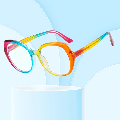 Gafas Anti Luz Azul Montura Metal TR90 Polígono Oversized Cat Eye Moda Retro Color Caramelo Para Mujeres Hombres