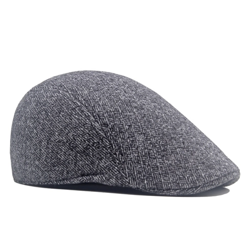 Men Retro Flat Cap Ivy Newsboy Hat Winter Warm Thickened Cotton Polyester Herringbone Texture Adjustable British Style Casual