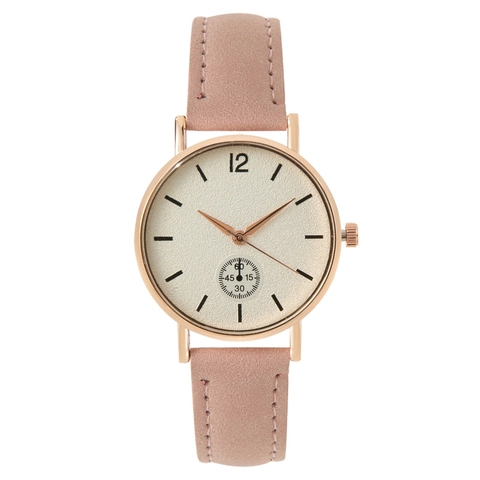 Minimalist Women Quartz Watch Round Dial Rose Gold Alloy Case Faux Leather Strap Casual Dress Wristwatch Fashion Jewelry