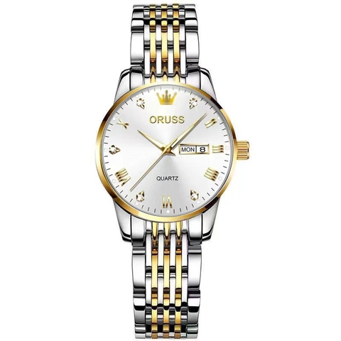 Elegant Women Quartz Watch Stainless Steel Alloy Bracelet Luminous Double Calendar Waterproof Luxury Business Wristwatch