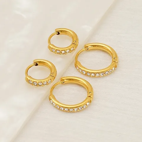 18K Gold Plated Stainless Steel Hoop Earrings For Women Luxury Zirconia Inlaid Geometric Huggie Earrings Tarnish Free Jewelry