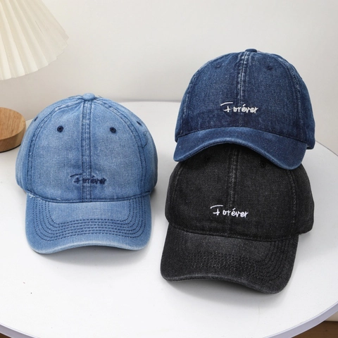 Cappello Da Baseball In Denim Lavato Vintage Con Ricamo Forever Regolabile In Cotone Distressed Per Uomini Donne