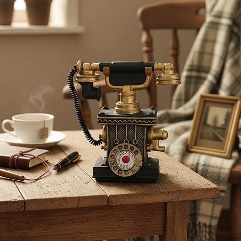 Modelo de Teléfono Retro de Resina Adorno Hucha de Teléfono Vintage para Decoración de Hogar Oficina Tienda Exhibición de Escritorio Antigua