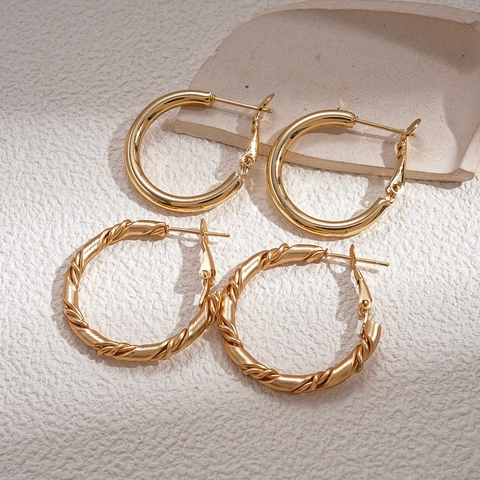Geometric Hoop Earrings Round Twisted Metal With 925 Sterling Silver Earring Post Simple Fashion Jewelry For Women