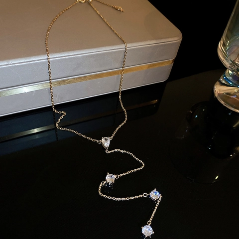 Collana A Y In Rame Con Zircone A Goccia Catena Per Clavicola Minimalista Con Nappa Gioielli Per Donna Elegante Accessorio