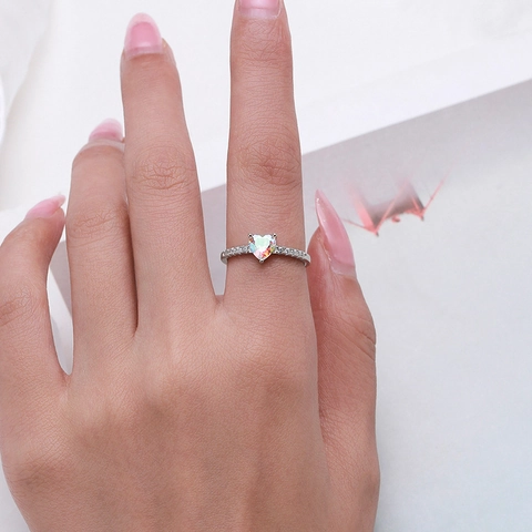 925 Sterlingsilber Herz Aurora Zirkonia Halskette Ohrringe Ring Für Damen Koreanischer Süßer Eingelegter Schmuck Geschenk