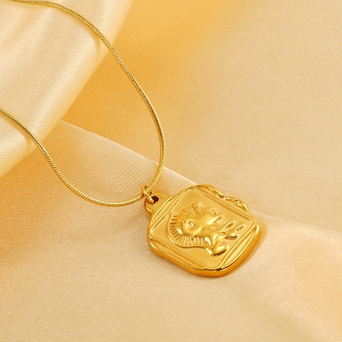 Collana Con Pendente Vintage Placcata Oro 18K Acciaio Inossidabile Catena A Serpente Bohemien Moneta Ritratto In Rilievo Ancora Croce Donne