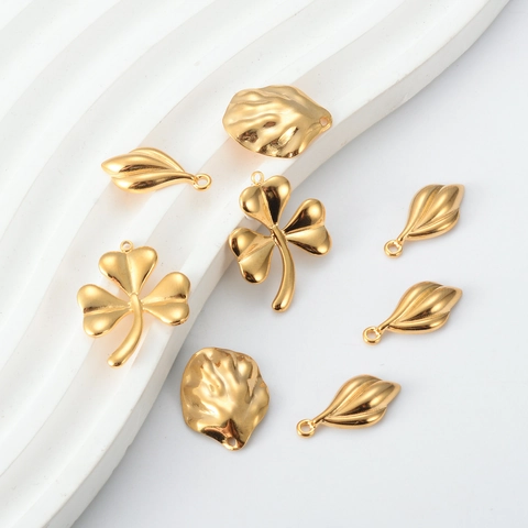 Colgantes De Joyería DIY De Acero Inoxidable Chapados En Oro Trébol Hoja Concha Charms Para Fabricación De Collares Pendientes