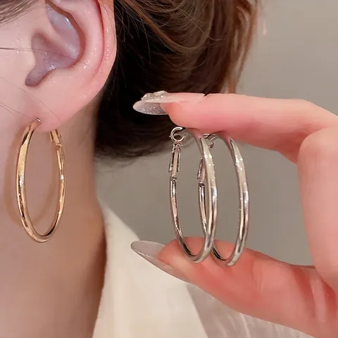 Minimalist Geometric Round Hoop Earrings With 925 Sterling Silver Earring Post Smooth Metal Large Circle Jewelry For Women