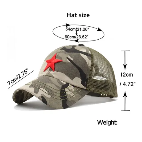 Trucker Hat Mesh Baseball Cap Cotton Breathable Red Star Embroidery Adjustable Snapback Military Style Outdoor Sun Hat