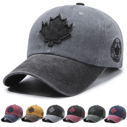 Cappello Da Baseball In Cotone Lavato Vintage Toppa Foglia Di Acero Retro Cappello Da Sole Regolabile Ricamo CANADA Unisex