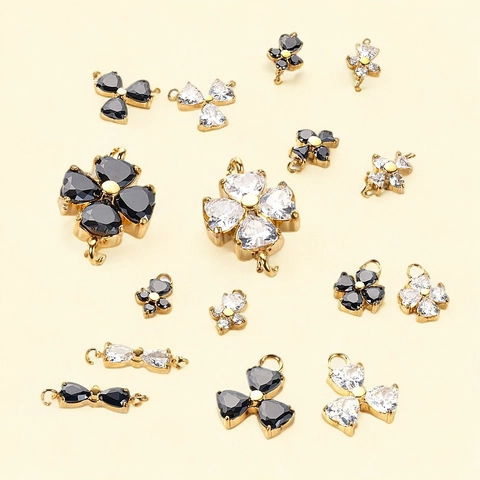Pendente Connettore DIY In Acciaio Inossidabile Zircone Trifoglio Fiocco Fiore Croce Per Creazione Gioielli Oro Nero Bianco