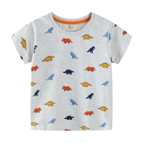 T-Shirt Da Bambino A Maniche Corte In Cotone Traspirante Con Stampa Di Dinosauri Top Estivo Casual