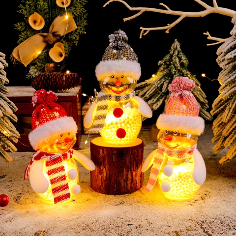 LED Leuchtende Weihnachts Schneemann Ornamente Transparente Hängende Dekoration Mit Strickmütze Und Schal Für Haus Deko