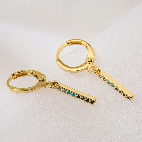 Geometrische Ohrringe 18K Vergoldetes Kupfer Mikropave Zirkonia Türkis Stein Creolen Dreieck Bar Modeschmuck Damen