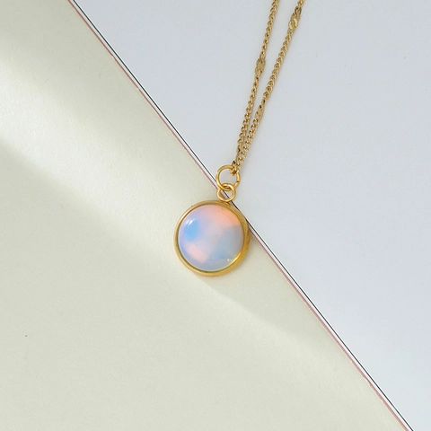 Collar Con Colgante Redondo De Acero Inoxidable Con Piedra Natural Malaquita Ojo De Tigre Para Mujer Estilo Moderno
