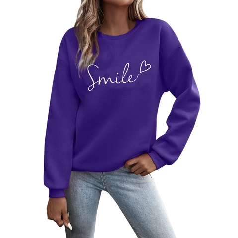 Felpa Pullover A Maniche Lunghe Girocollo Poliestere Stampa Lettere Smile Halloween Strega Streetwear Top Da Donna
