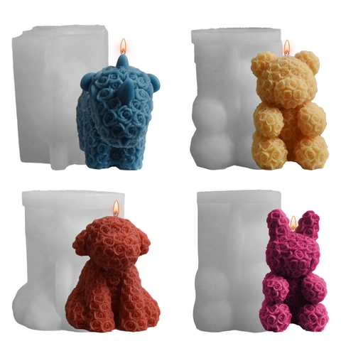 Rose Animal Silicone Molds DIY Candle Soap Making Plaster Bear Rabbit Dog Rhino Unicorn Shapes Handmade Crafts