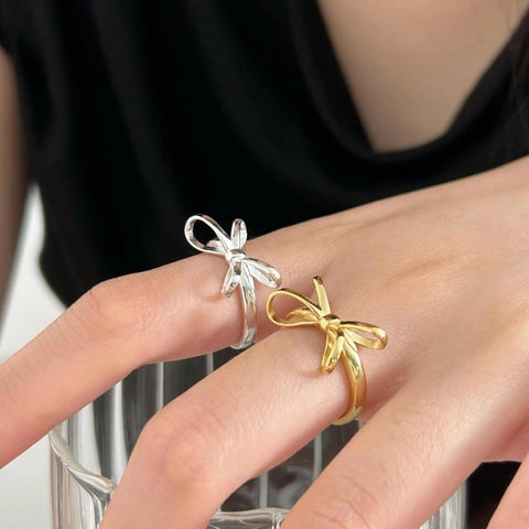 Anello Con Fiocco Argento Sterling 925 Minimalista Regolabile Aperto Gioielli Per Donne