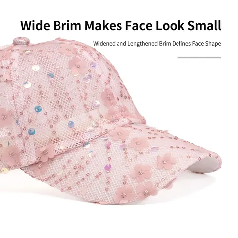 Casquette De Baseball Femme Dentelle Mesh 3D Fleurs Paillettes Respirant Réglable Protection Solaire Mode