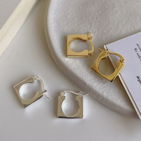925 Sterling Silber Quadratische Creolen Minimalistische Geometrische Polierte Rechteckige Ohrringe Für Frauen