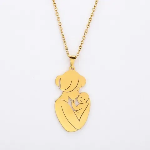 Collana con Ciondolo Silhouette Madre e Bambino in Acciaio Inossidabile Design Abbraccio Mamma e Figlio Gioielli Donna Regalo Festa della Mamma