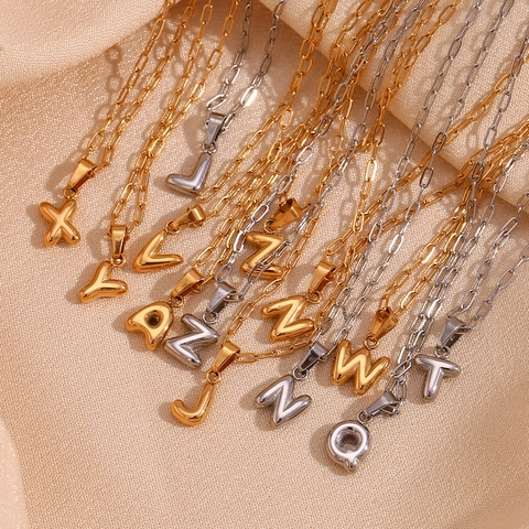 Collana con Ciondolo a Lettera Iniziale 3D in Acciaio Inossidabile Placcato Oro 18K Catena a Graffetta Gioielli da Donna