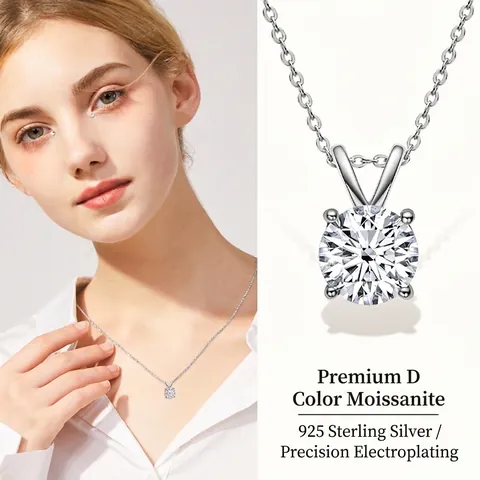 Collar de Pendiente de Moissanita de Plata de Ley 925 para Mujer Color D Corte Redondo 1 Quilate Cadena O Joyería de Lujo