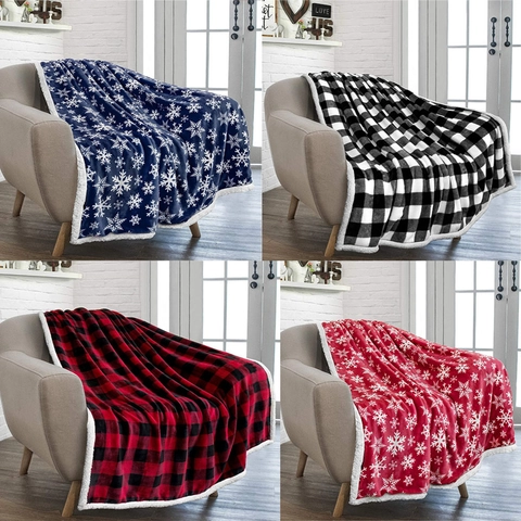 Couverture Réversible En Flanelle Sherpa Douce Chaude À Carreaux Flocon De Neige Pour Canapé Bureau Maison Hiver Noël