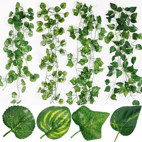 2M Rattan di Edera Artificiale Ghirlanda di Verdure Sospese Fogliame Finto Vite di Plastica per Matrimonio Festa Giardino Casa Parete Decorazione