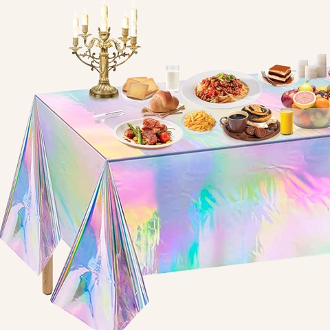 Mantel Láser Holográfico Irisado Desechable De Película De Aluminio Para Decoración De Fiesta Cumpleaños Boda Colorido Brillante