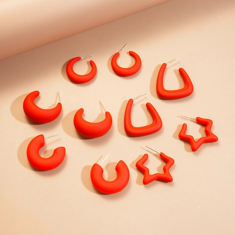 Orecchini Geometrici In Acrilico Rosso Opaco Con Perno In Argento 925 Stella Forma A C Tondi Per Donna