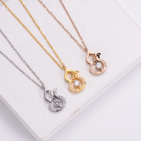 Edelstahl Halskette Mit Flaschenkürbis Anhänger Dancing Stone Zirkon Schmuck Für Damen Galvanisierte Glänzende Kette
